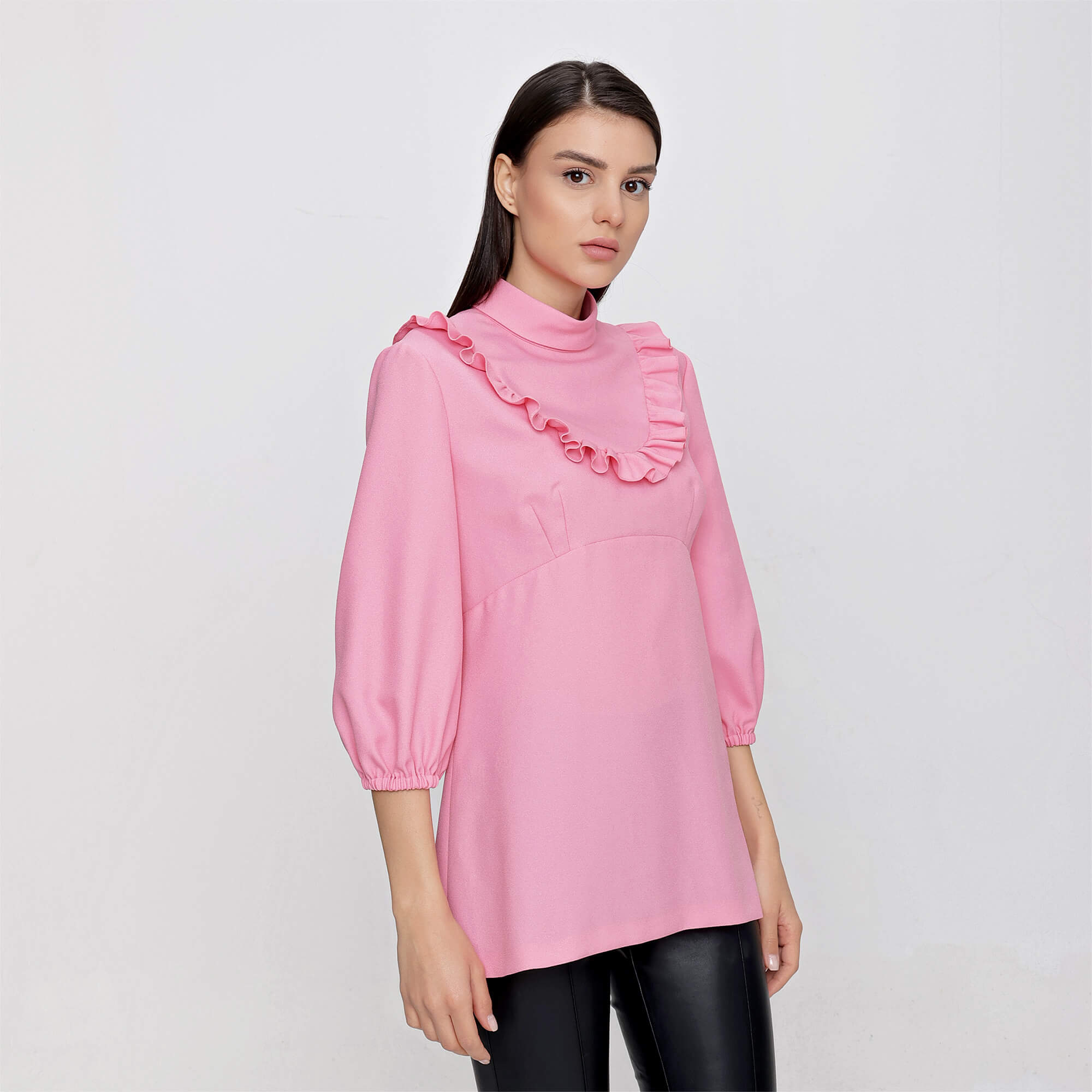 Miu Miu - Pink Ruffle Neck Long Sleeves Shirt 